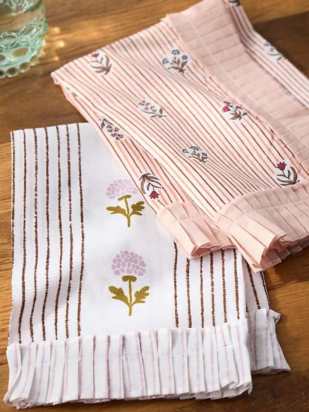 Anthropologie Brigette Napkins Floral Striped Pleated Pink and Lavender